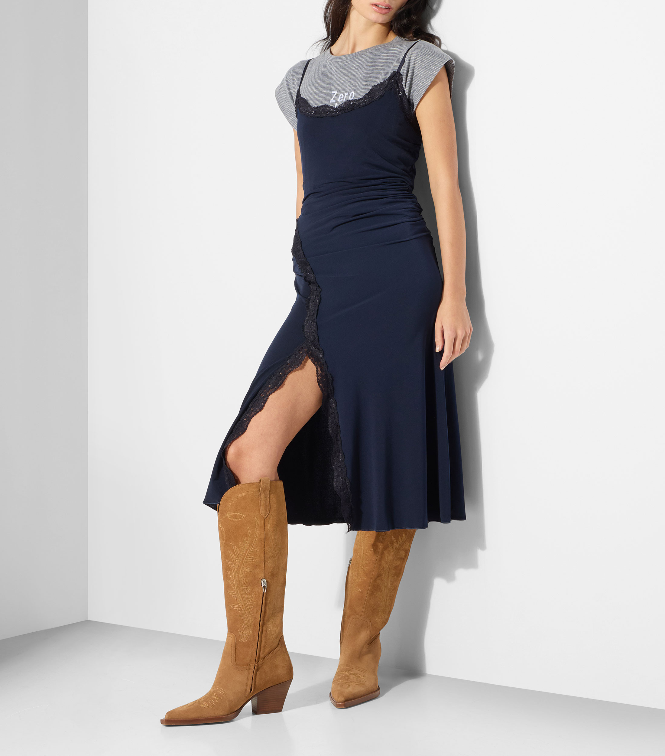 Vestido midi liso Mujer